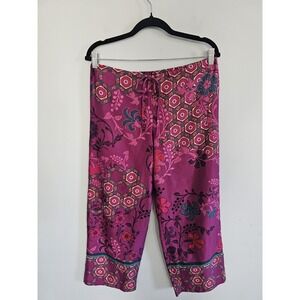 Natori Pajama Bottoms Pants Large Pull On Abstract Floral Satin Lounge